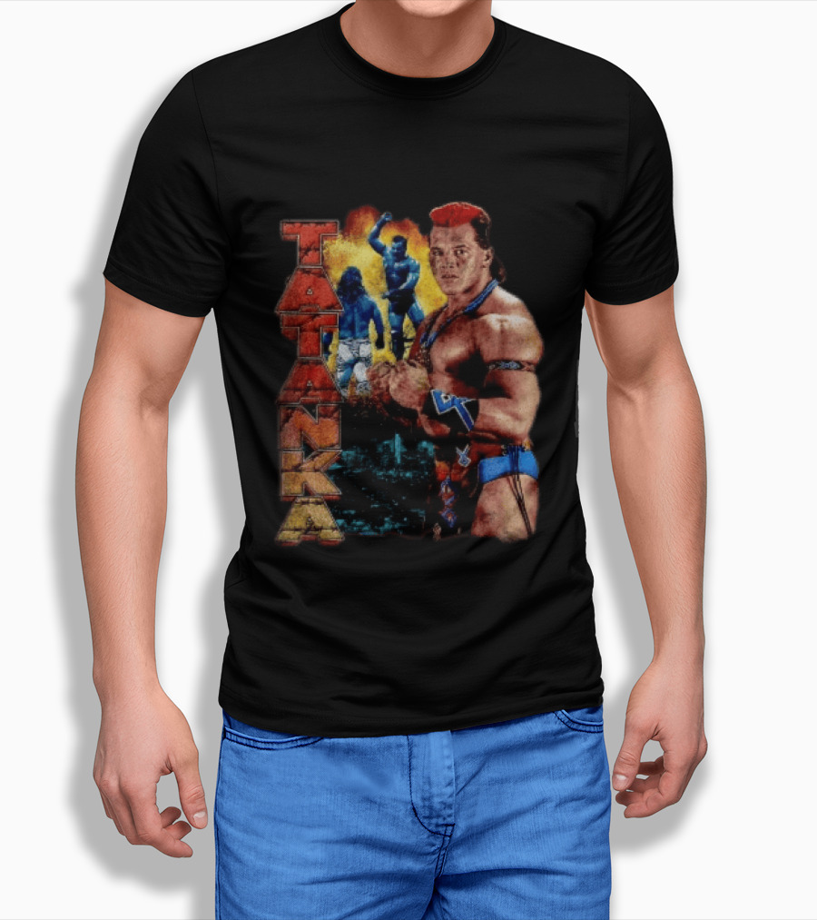 Tatanka Wrestling Legend Muscle Warrior Pose Action T-Shirt
