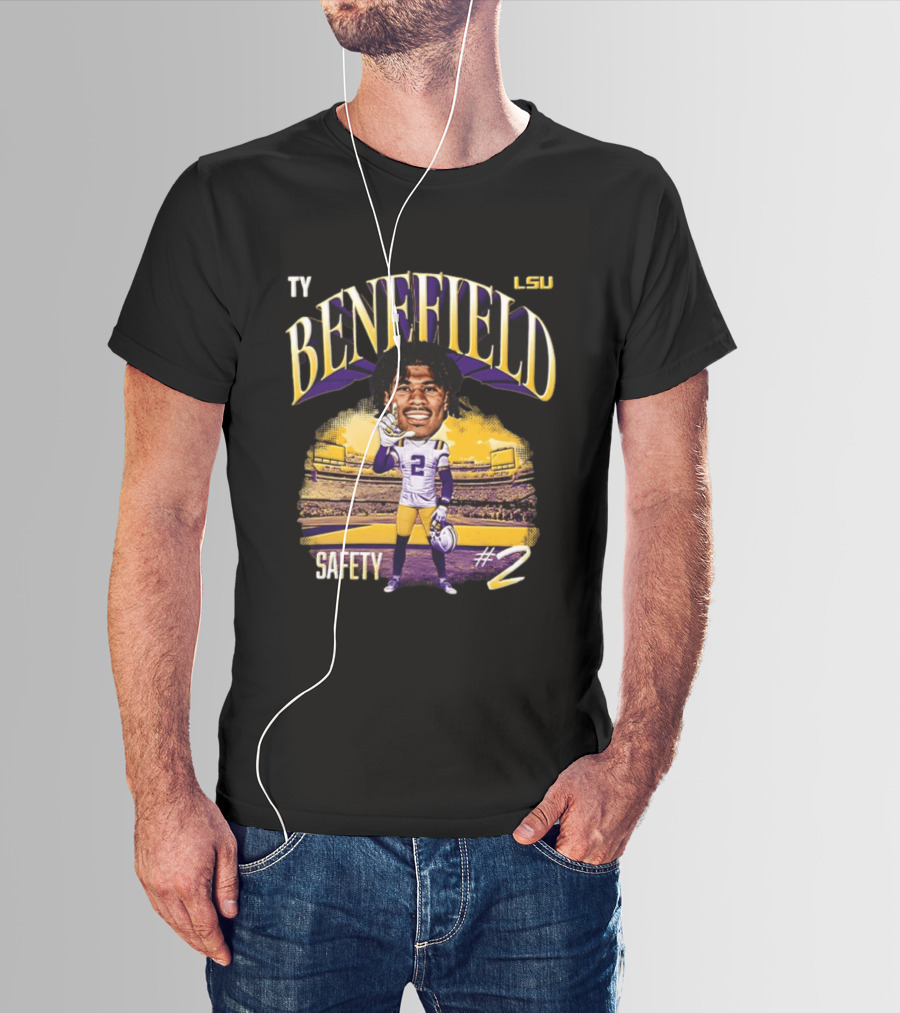 Ty Benefield LSU Football Safety #2 Caricature Stadium T-Shirt