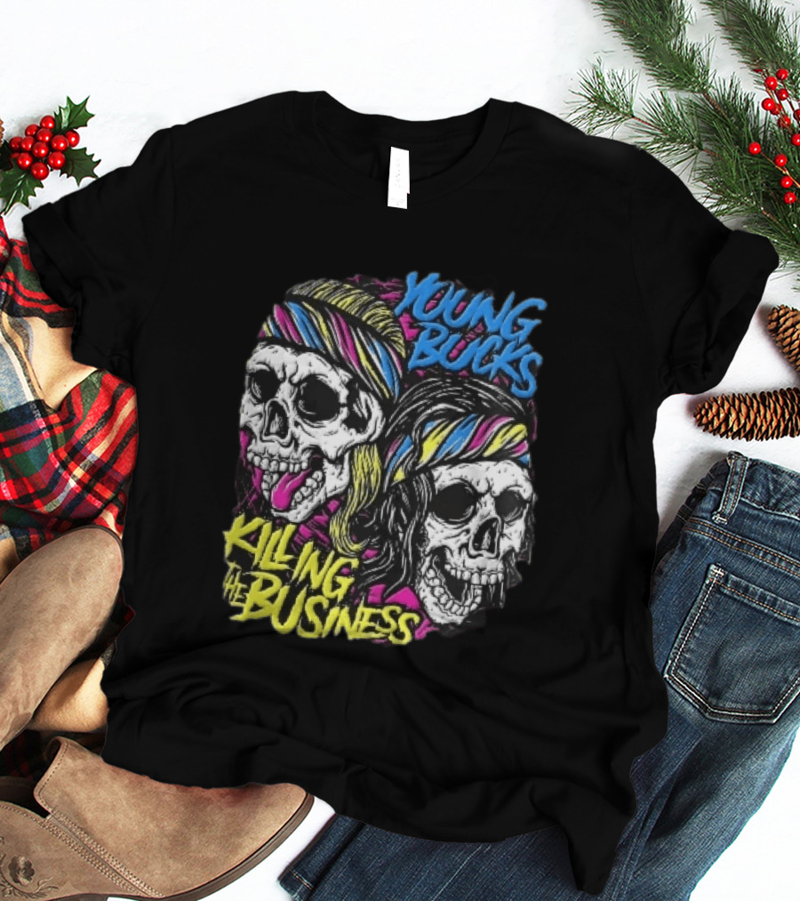 Young Bucks Killing The Business Neon Skulls Bandanas T-Shirt