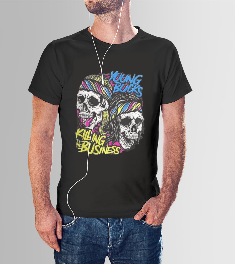 Young Bucks Killing The Business Neon Skulls Bandanas T-Shirt