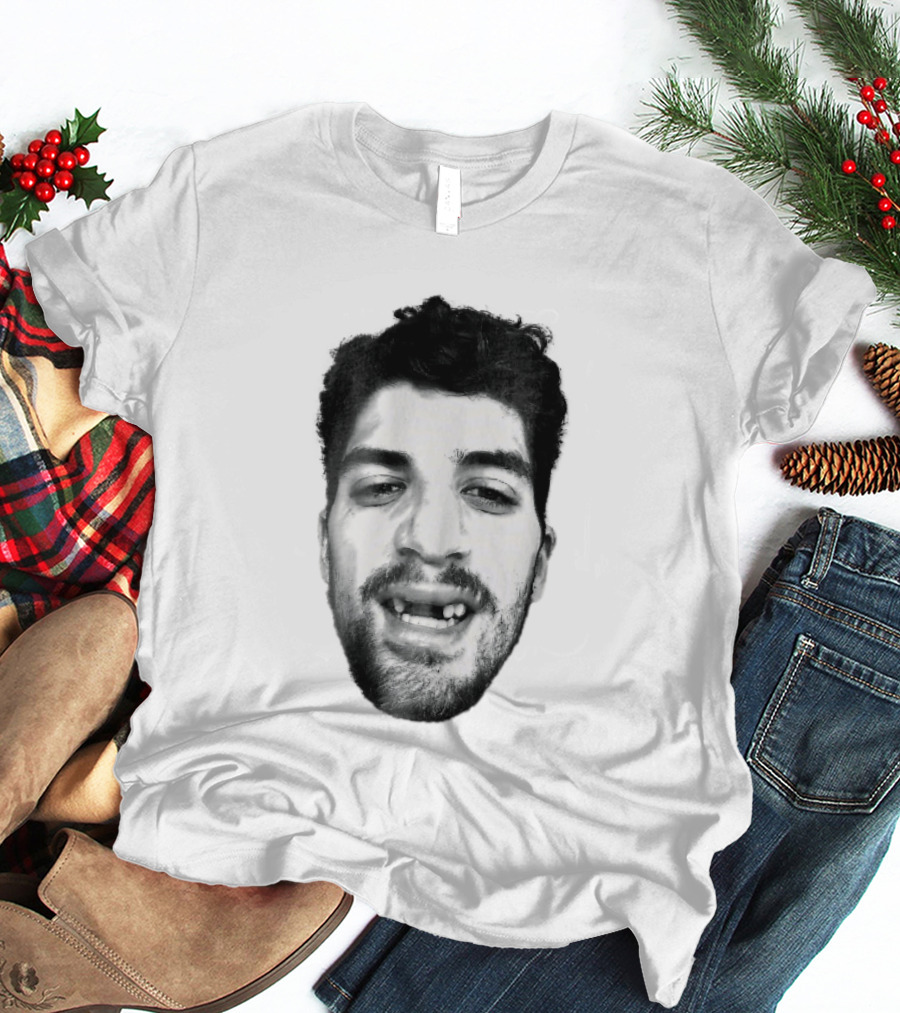 Black White Halftone Bearded Man Missing Front Teeth T-Shirt