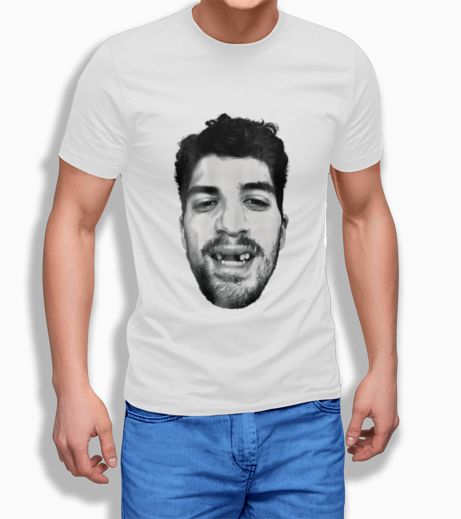 Black White Halftone Bearded Man Missing Front Teeth T-Shirt