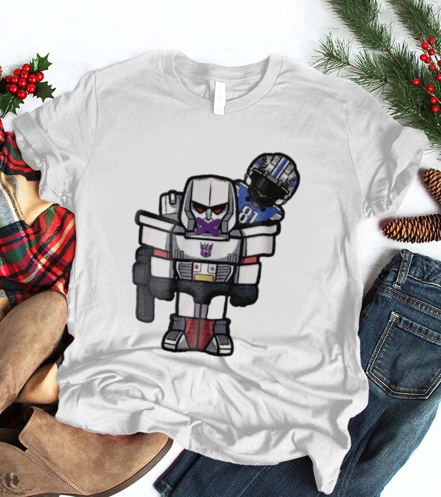 Detroit Lions Chibi Megatron Transformers Cartoon Tape On Mouth Caricature T-Shirt