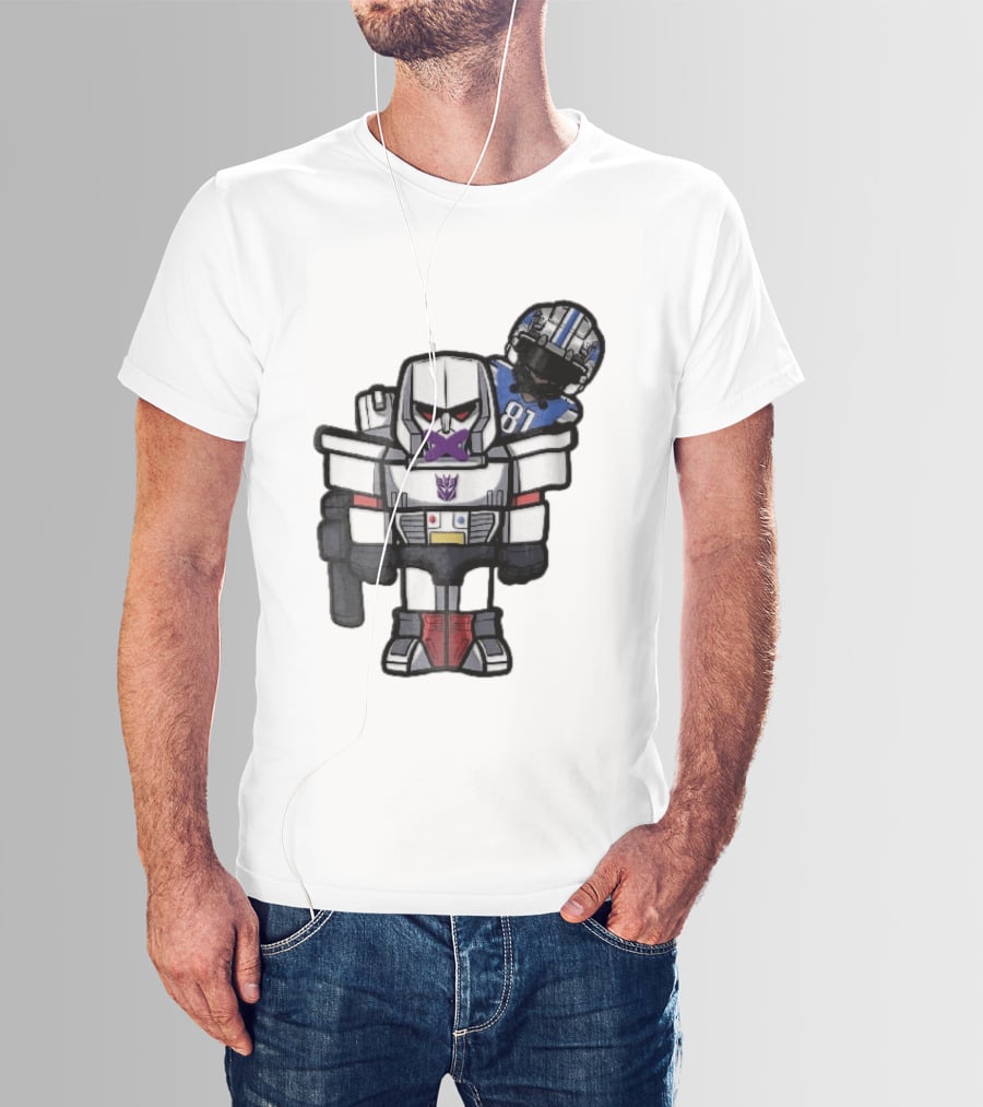 Detroit Lions Chibi Megatron Transformers Cartoon Tape On Mouth Caricature T-Shirt