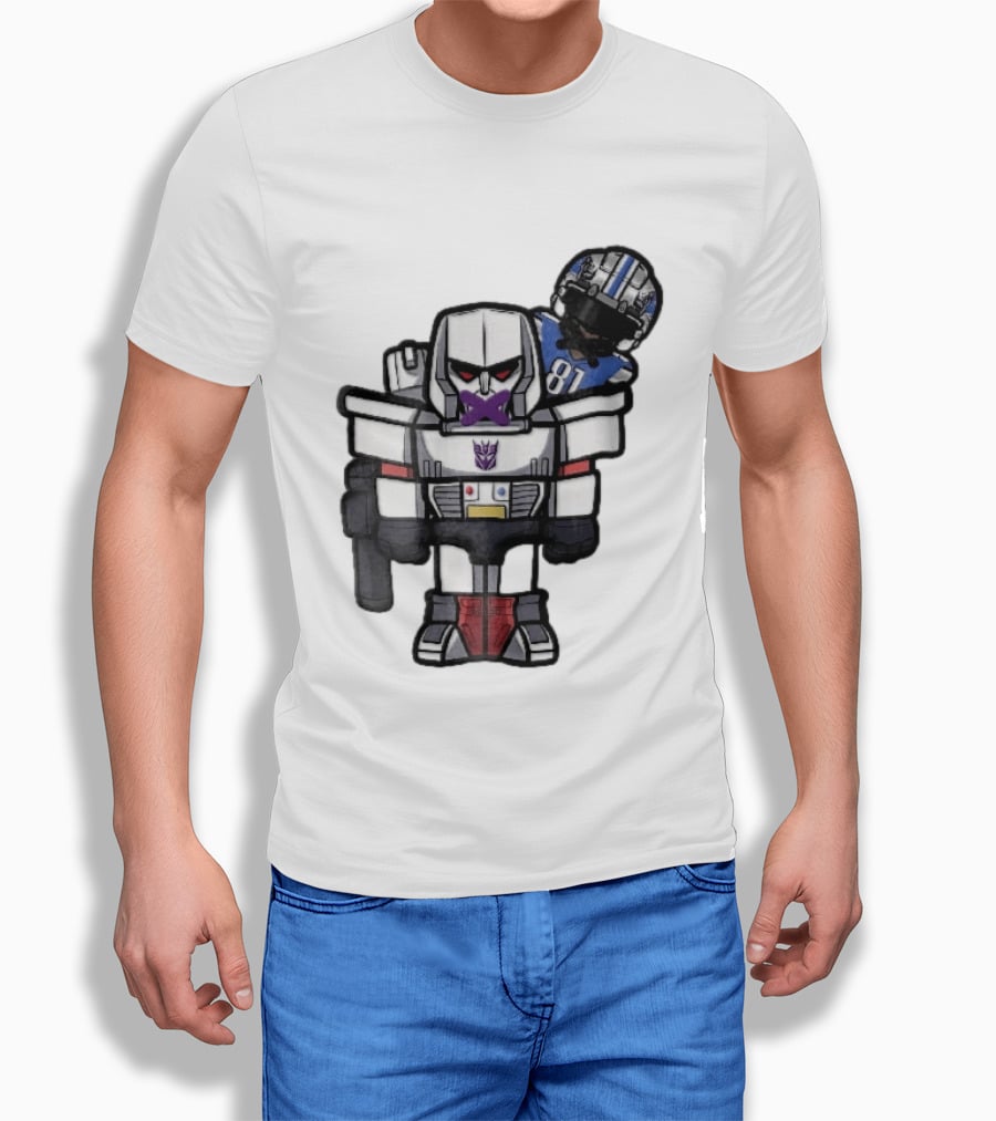 Detroit Lions Chibi Megatron Transformers Cartoon Tape On Mouth Caricature T-Shirt