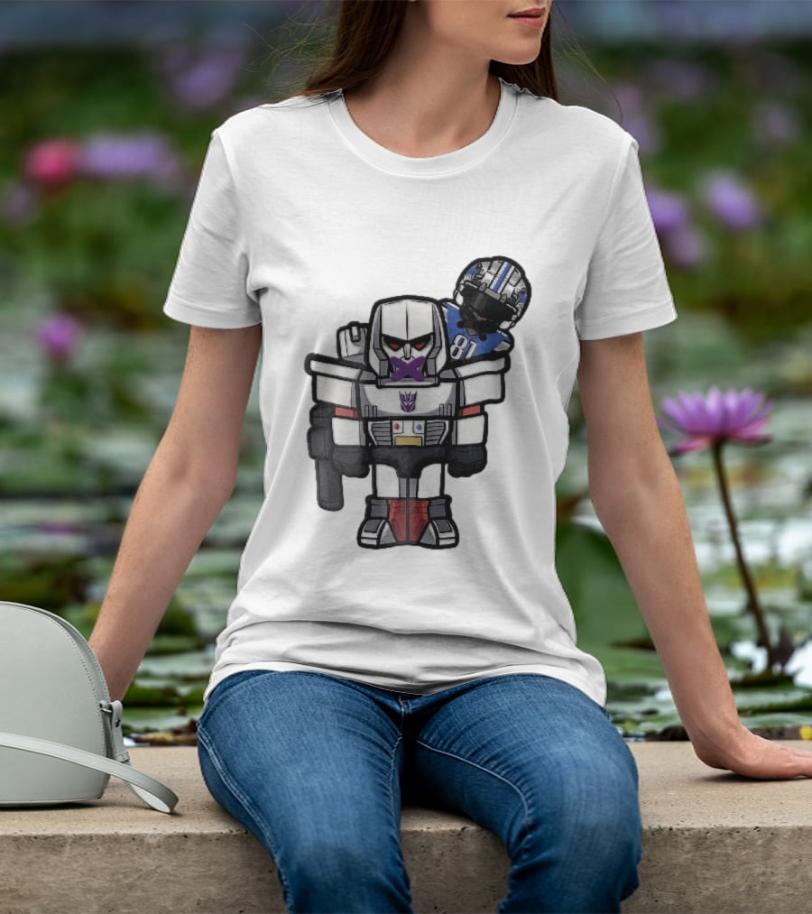 Detroit Lions Chibi Megatron Transformers Cartoon Tape On Mouth Caricature T-Shirt