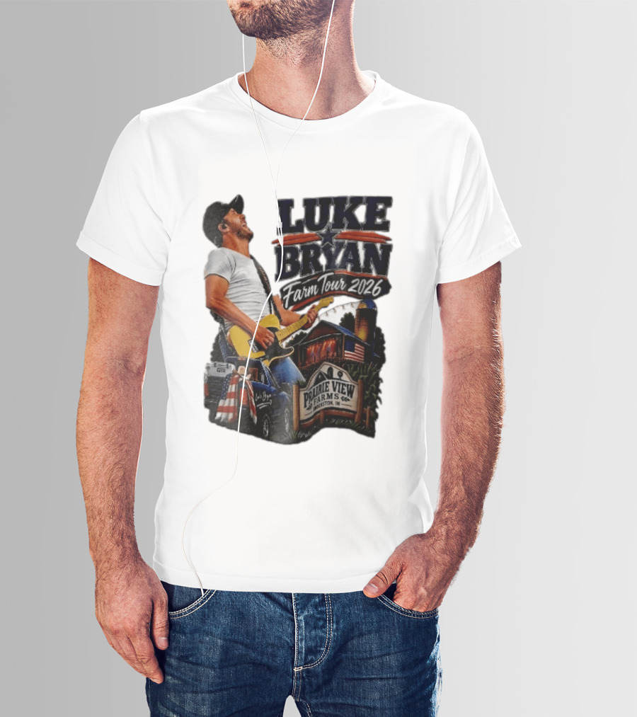 Luke Bryan Farm Tour 2026 Prairie View Farms Brookston IN Pickup Truck Barn Scene T-Shirt