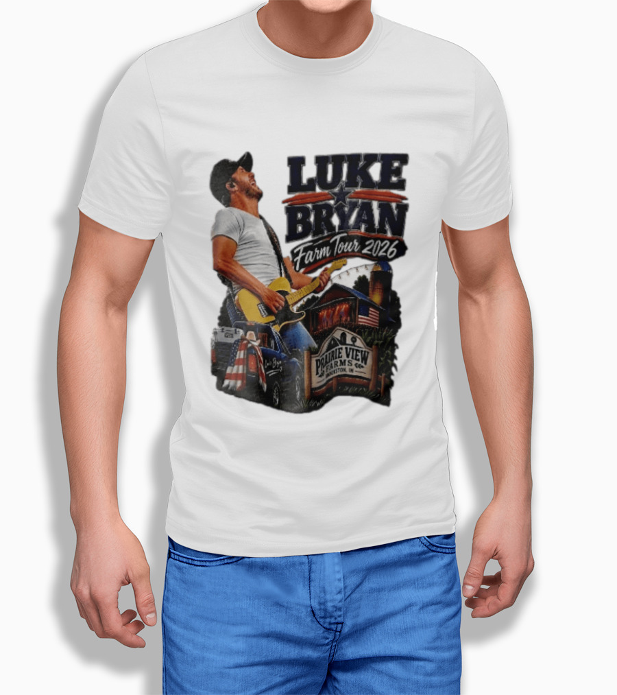 Luke Bryan Farm Tour 2026 Prairie View Farms Brookston IN Pickup Truck Barn Scene T-Shirt