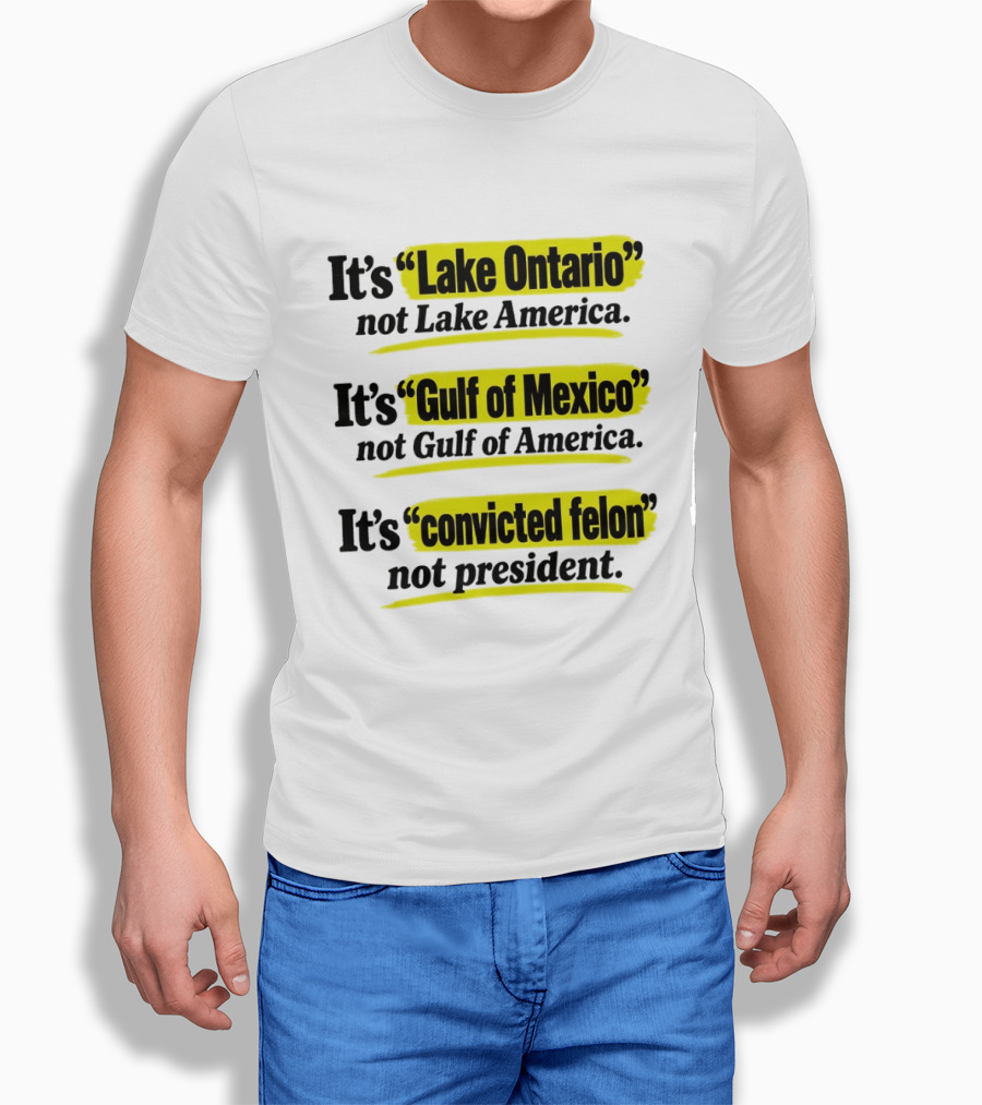 It's Lake Ontario Not Lake America Gulf Of Mexico Not Gulf Of America Convicted Felon Not President T-Shirt
