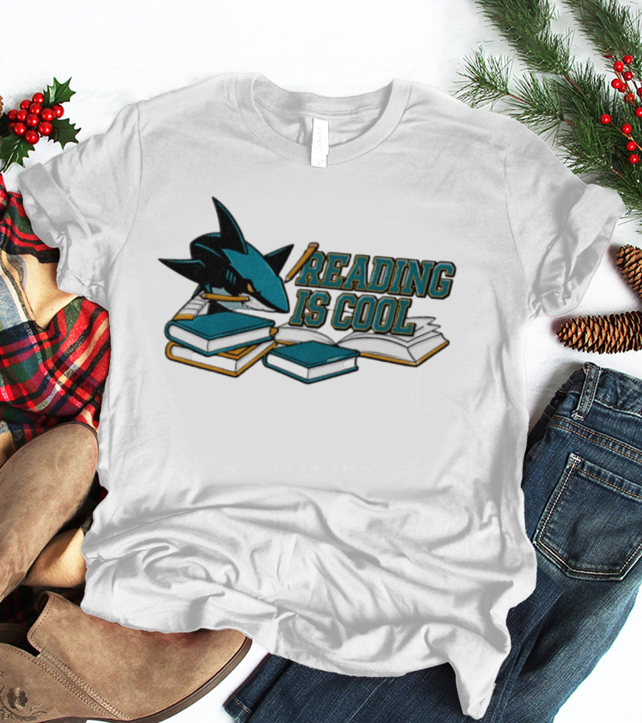 San Jose Sharks Reading Is Cool Books And Shark With Pencil T-Shirt