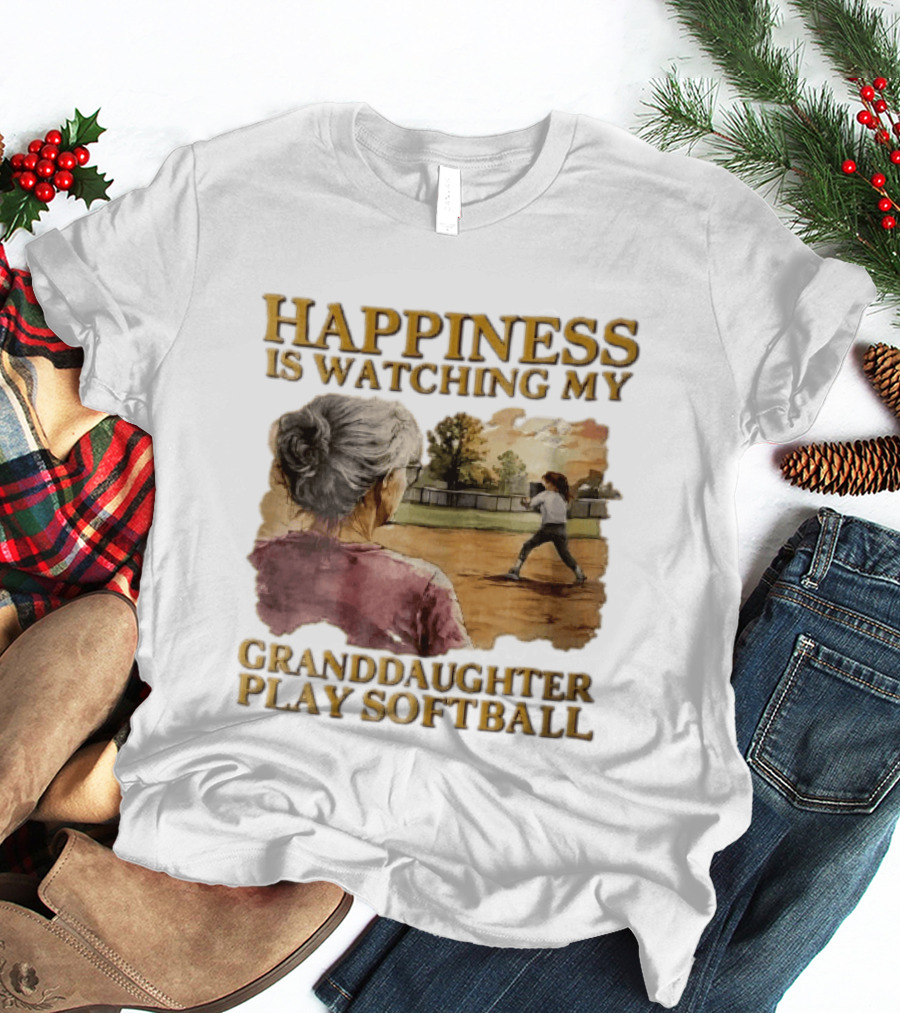 Happiness Is Ing My Granddaughter Play Softball Grandmother Back View Girl Field Sunset T-Shirt