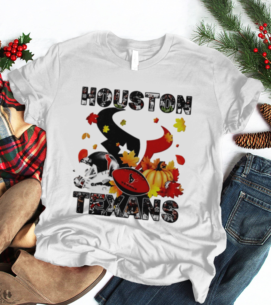 Houston Texans Football Autumn Fall Pumpkin Helmet Leaves 2026 Halloween T-Shirt