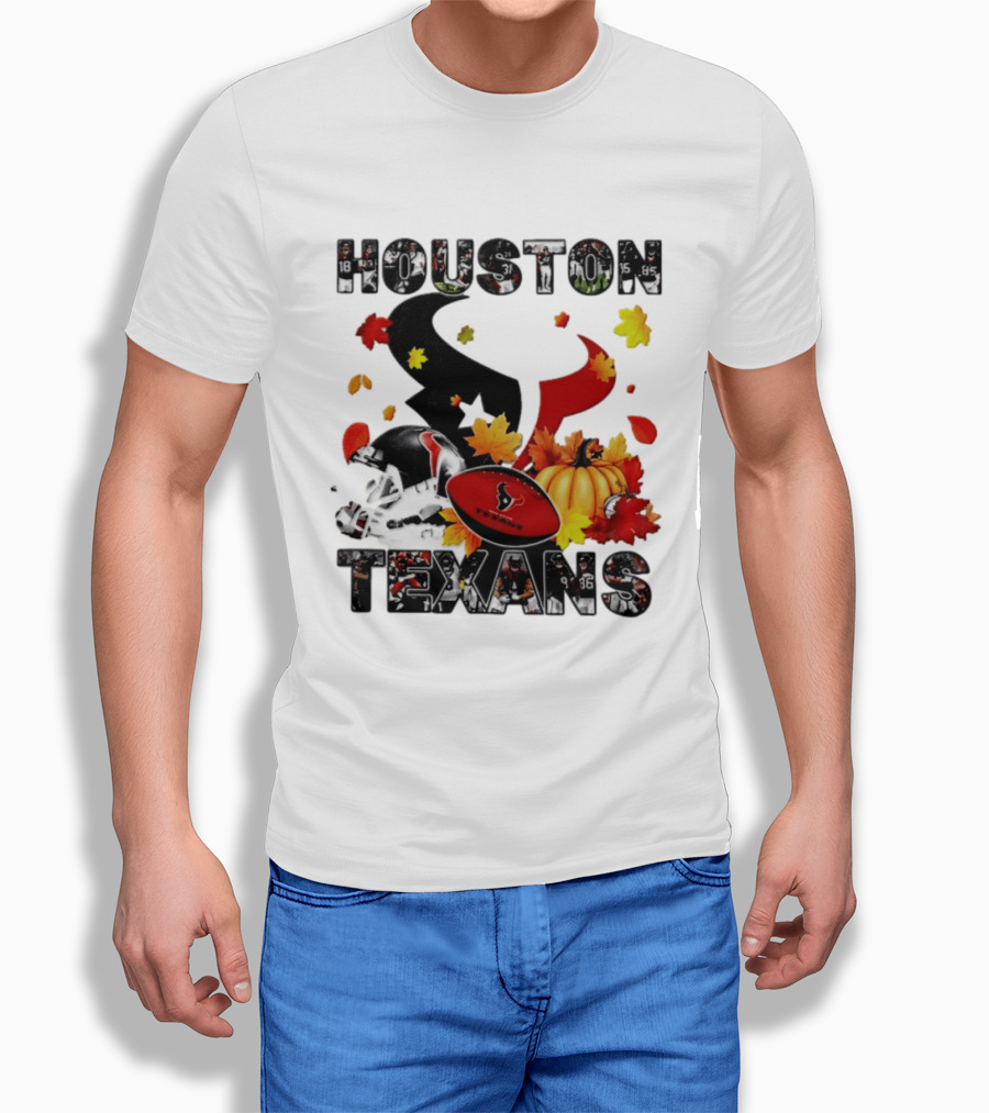 Houston Texans Football Autumn Fall Pumpkin Helmet Leaves 2026 Halloween T-Shirt