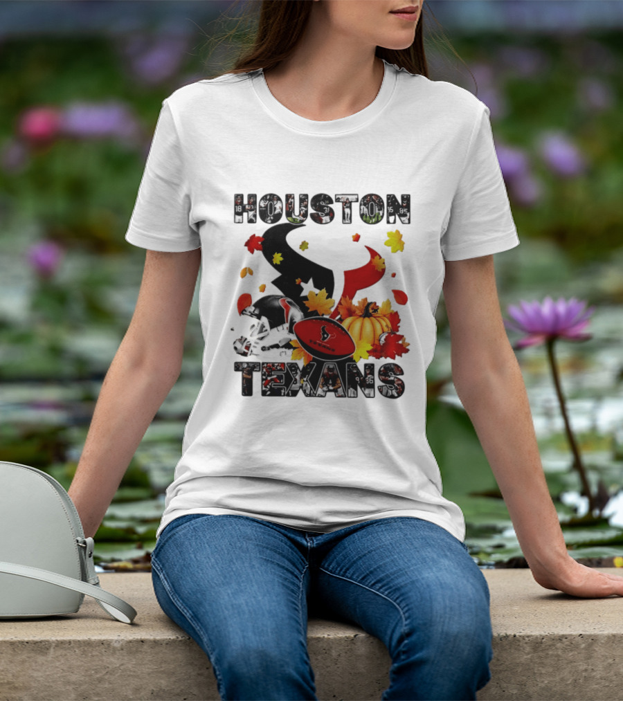 Houston Texans Football Autumn Fall Pumpkin Helmet Leaves 2026 Halloween T-Shirt