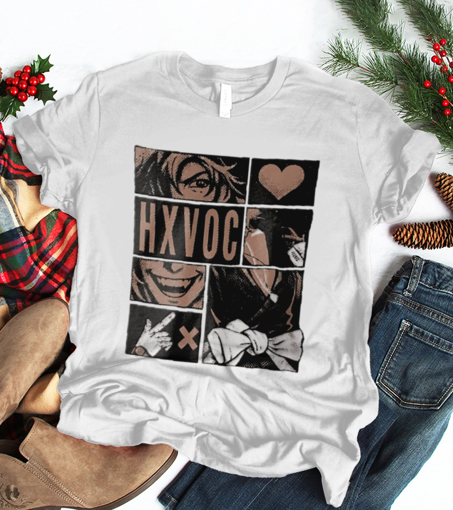 Hxvoc Halftone Manga Vampire Comic Panels Fangs Heart Bow T-Shirt