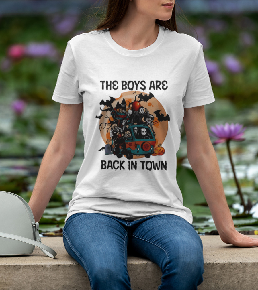 The Boys Are Back In Town Horror Characters Halloween Van Scene T-Shirt