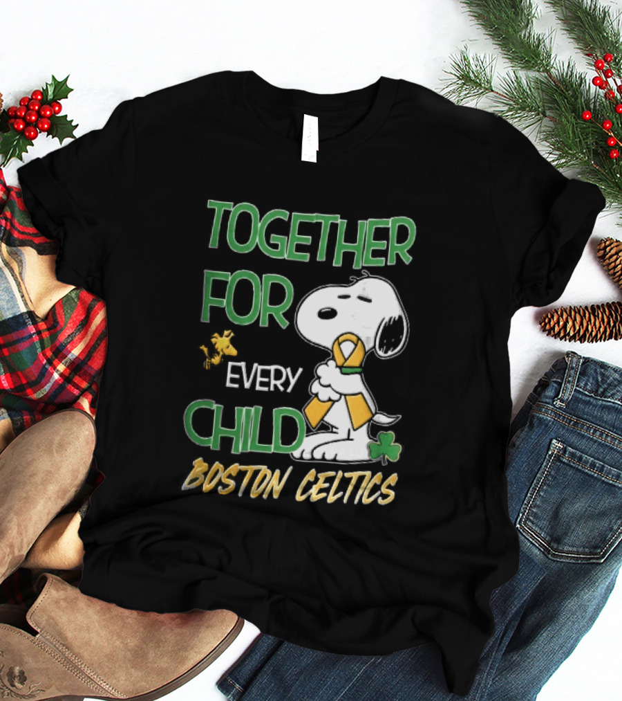 Boston Celtics Together Cartoon Dog Bird Awareness Ribbon Shamrock T-Shirt