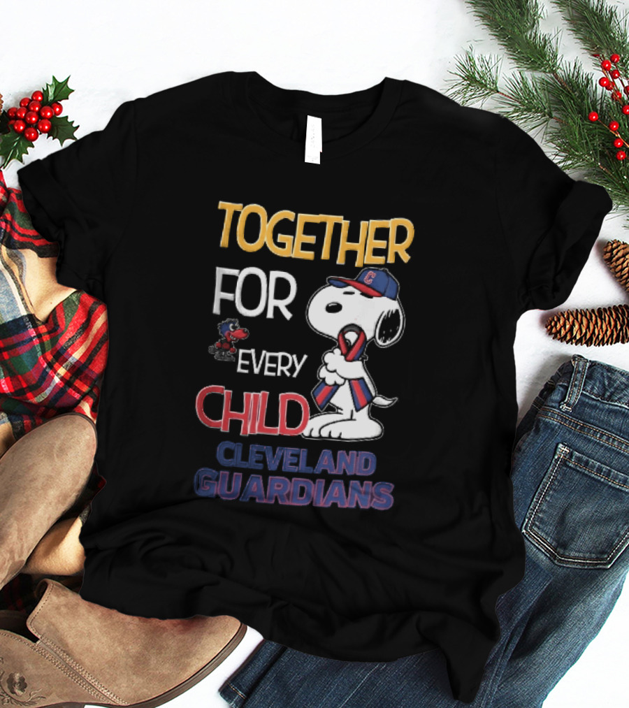 Cleveland Guardians Together For Every Child Snoopy Awareness Ribbon MLB T-Shirt