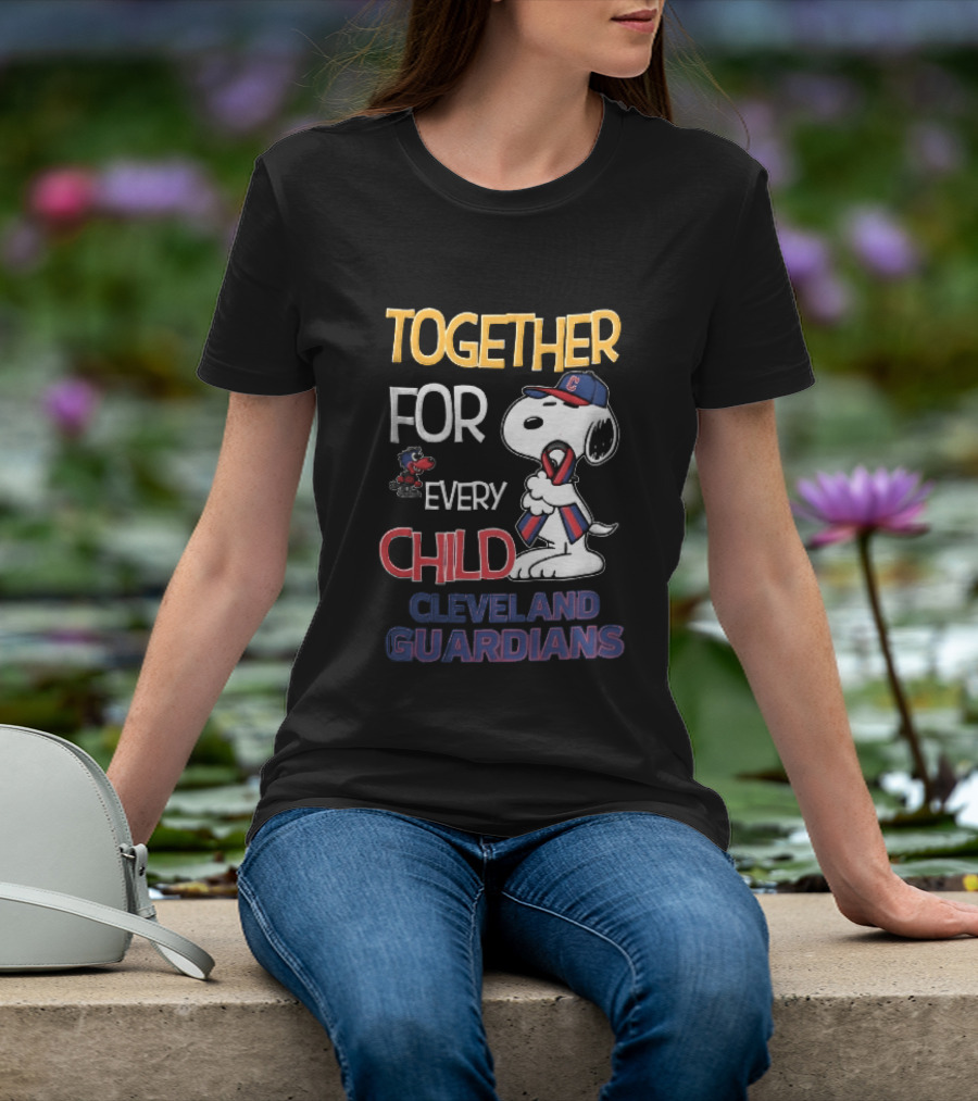Cleveland Guardians Together For Every Child Snoopy Awareness Ribbon MLB T-Shirt