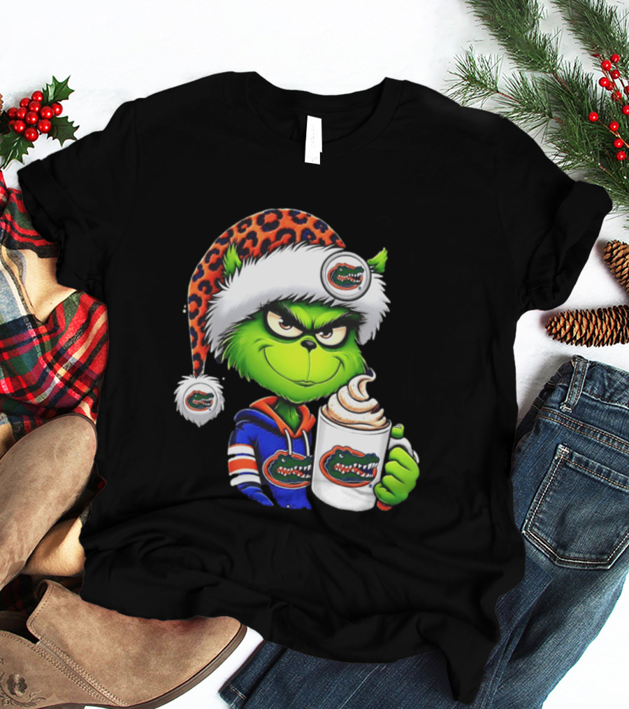 Holiday 2026 Grinch In Florida Gators With Festive And Santa Hat T-Shirt