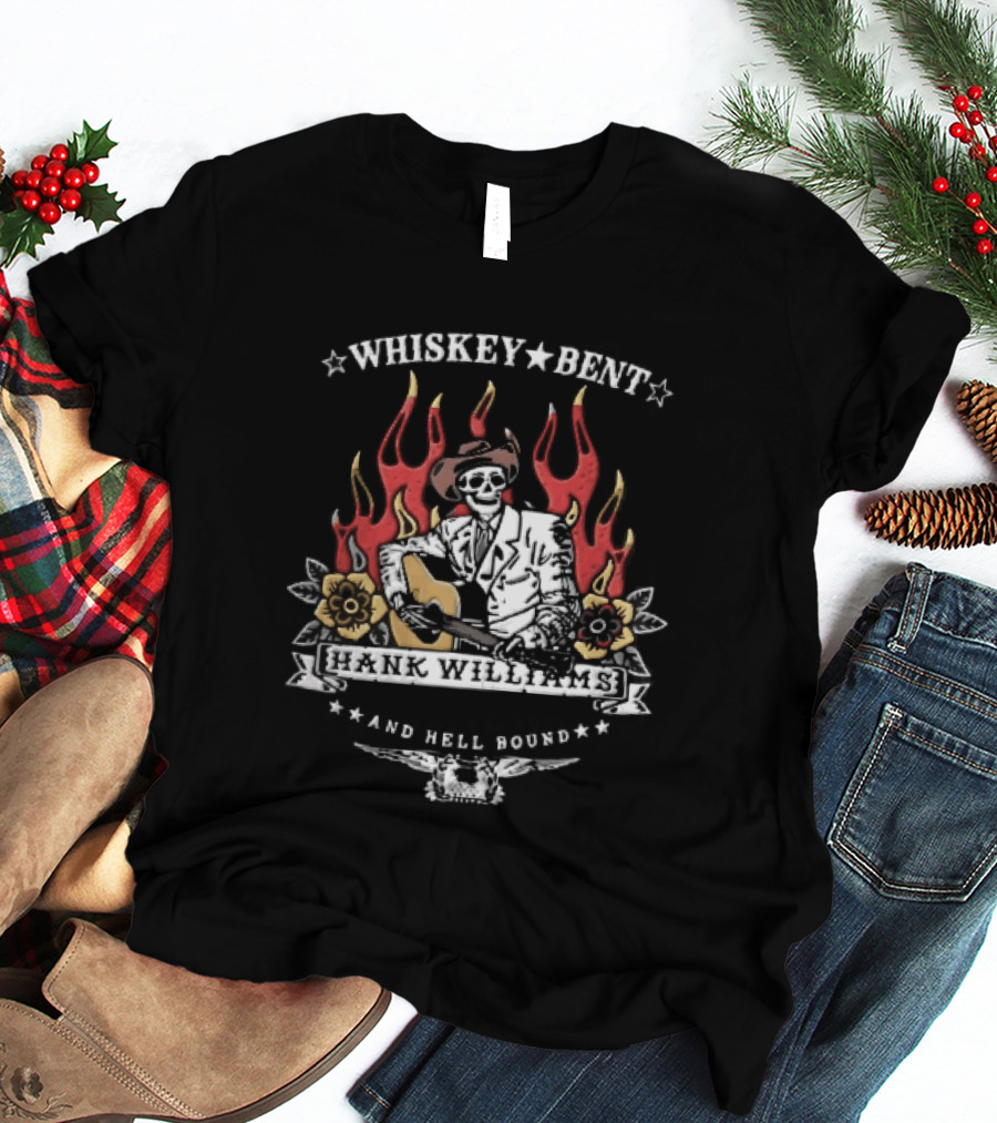 Hank Williams Jr Whiskey Bent And Hell Bound Western Guitar Flames T-Shirt