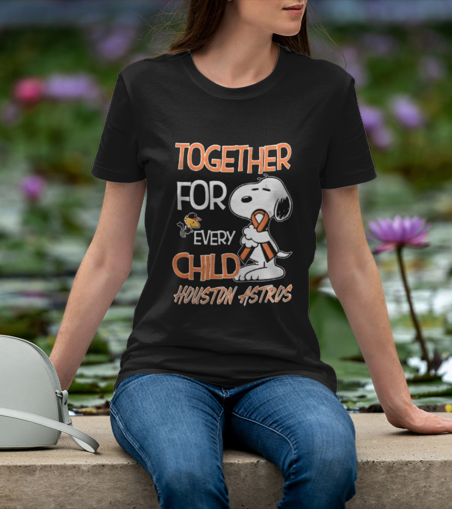 Together For Every Child Houston Astros Snoopy Woodstock Orange Ribbon MLB T-Shirt