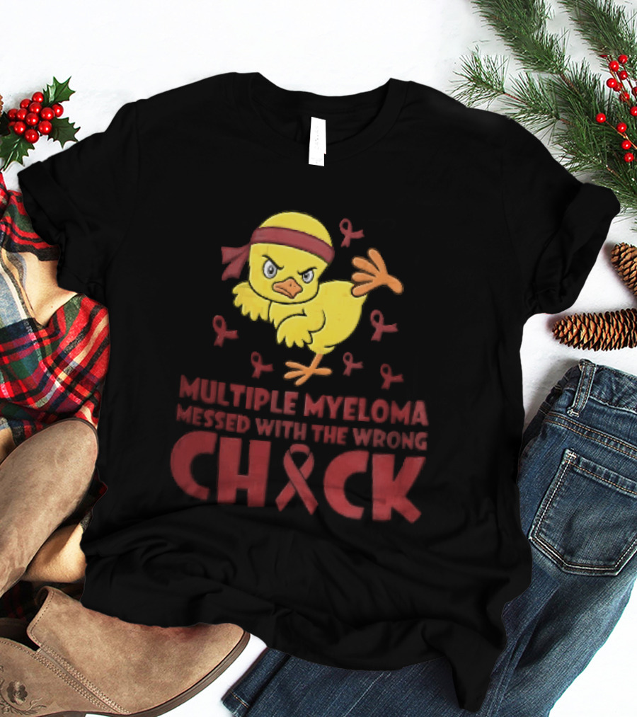 Multiple Myeloma Messed With The Wrong Chick Angry Yellow Bird Red Awareness Ribbons T-Shirt