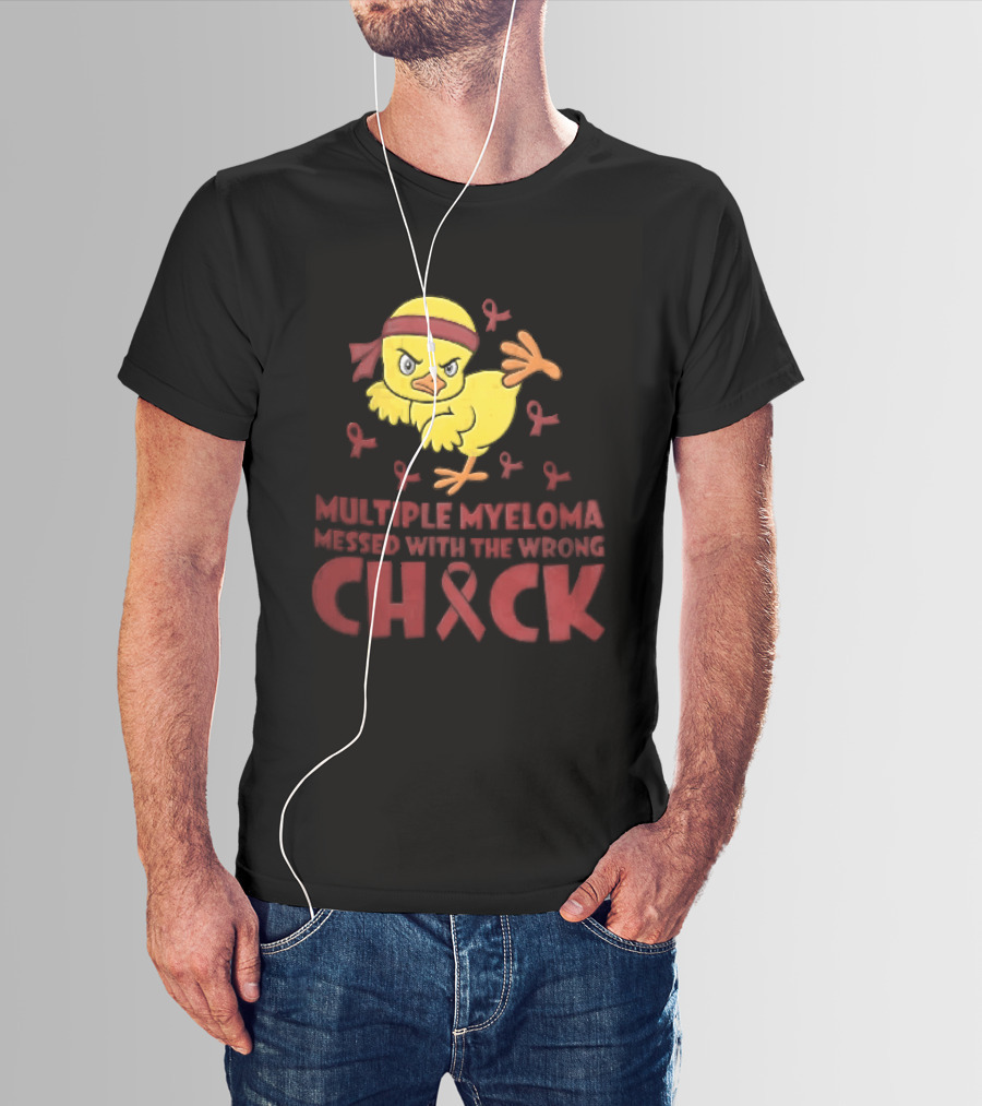 Multiple Myeloma Messed With The Wrong Chick Angry Yellow Bird Red Awareness Ribbons T-Shirt