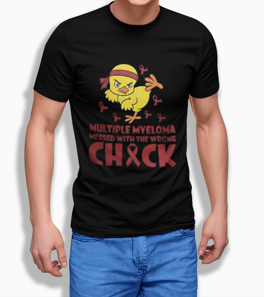 Multiple Myeloma Messed With The Wrong Chick Angry Yellow Bird Red Awareness Ribbons T-Shirt