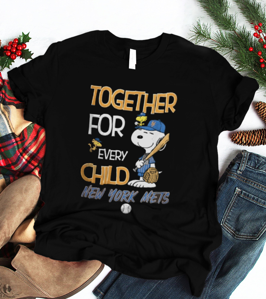 Together For Every Child New York Mets Snoopy Woodstock Baseball Bat Glove T-Shirt