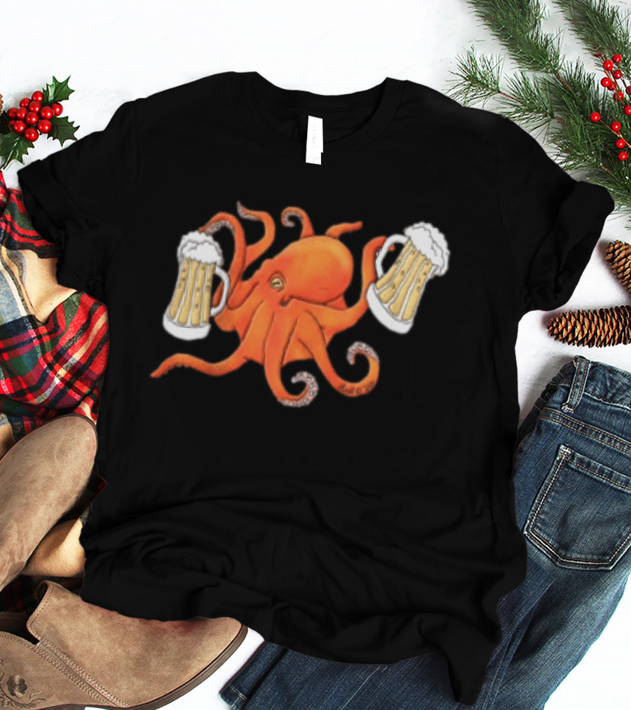 Octopus Holding Beers Meme Dual S Celebration T-Shirt
