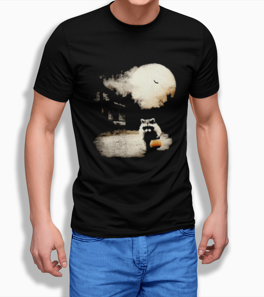 Halloween Spooky Pumpkin Raccoon Full Moon Scene T-Shirt