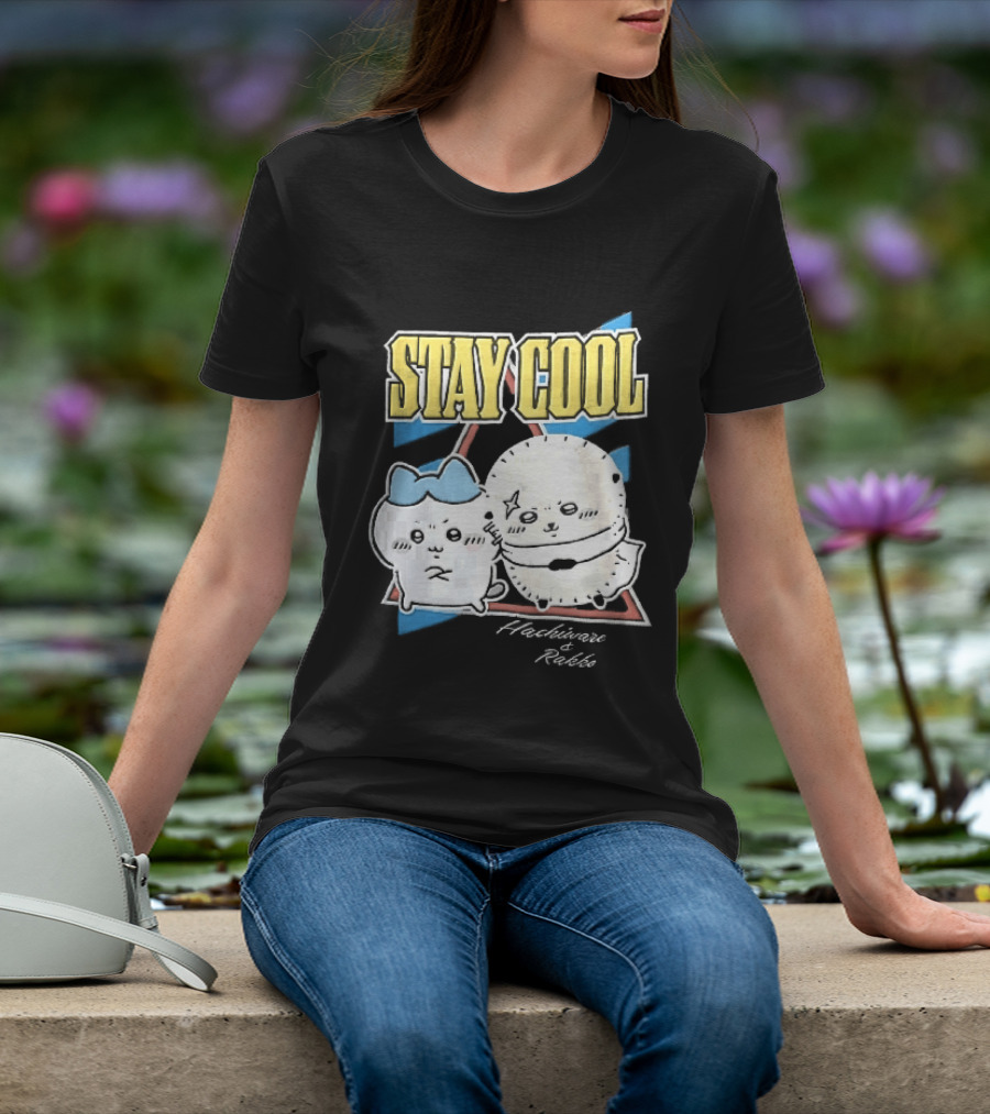 Stay Cool Hachiware And Rakko Distressed Cartoon Anime Characters T-Shirt