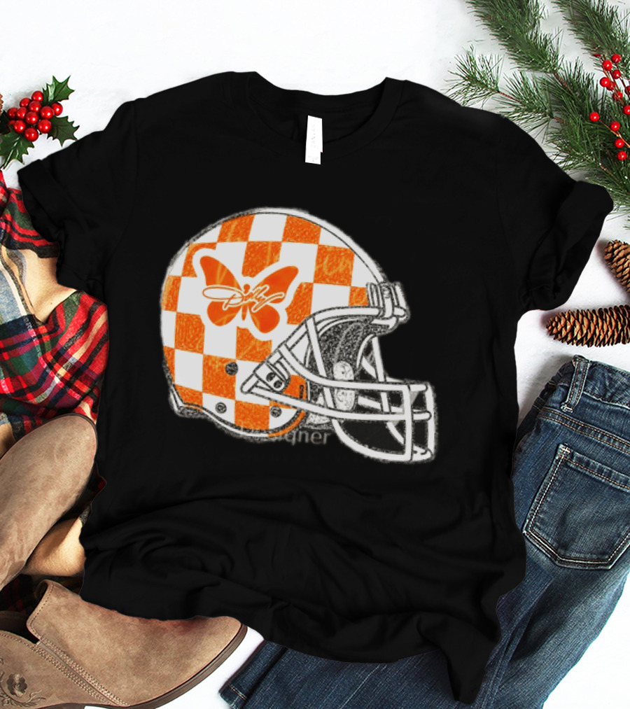 Tennessee Vols Football Helmet Checkerboard Butterfly Dolly Parton Version T-Shirt