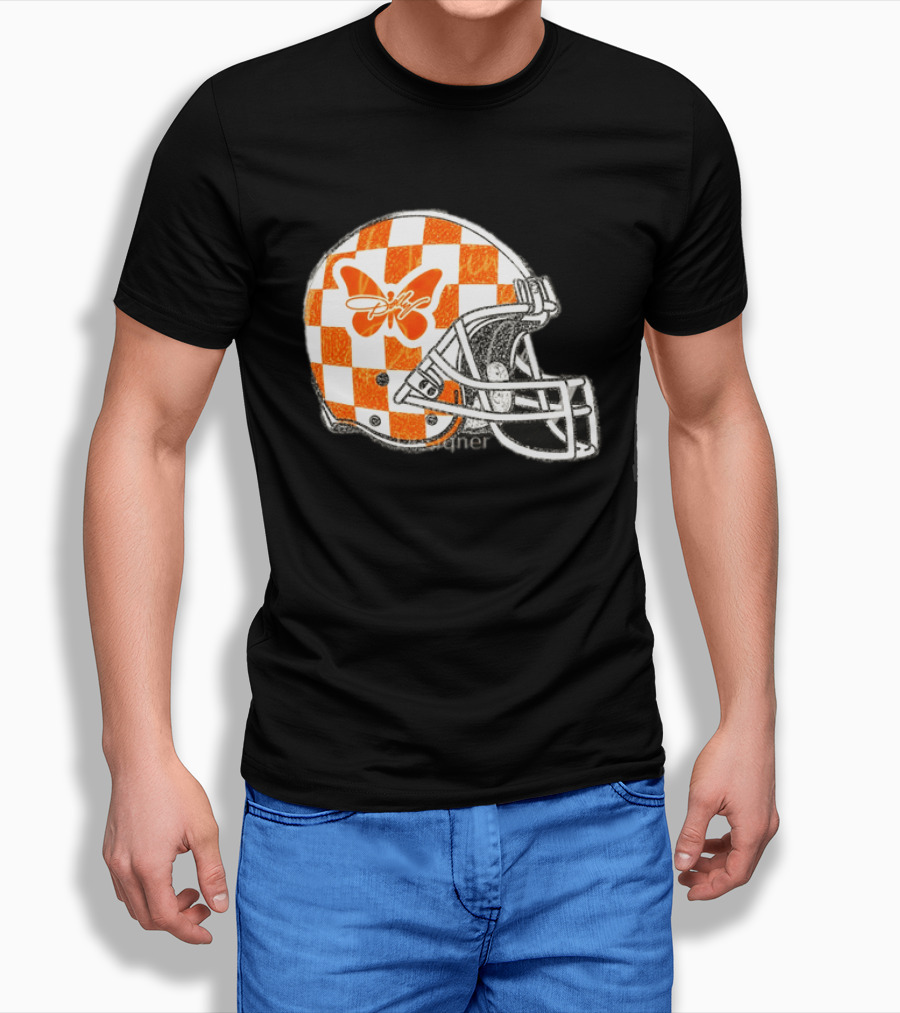 Tennessee Vols Football Helmet Checkerboard Butterfly Dolly Parton Version T-Shirt