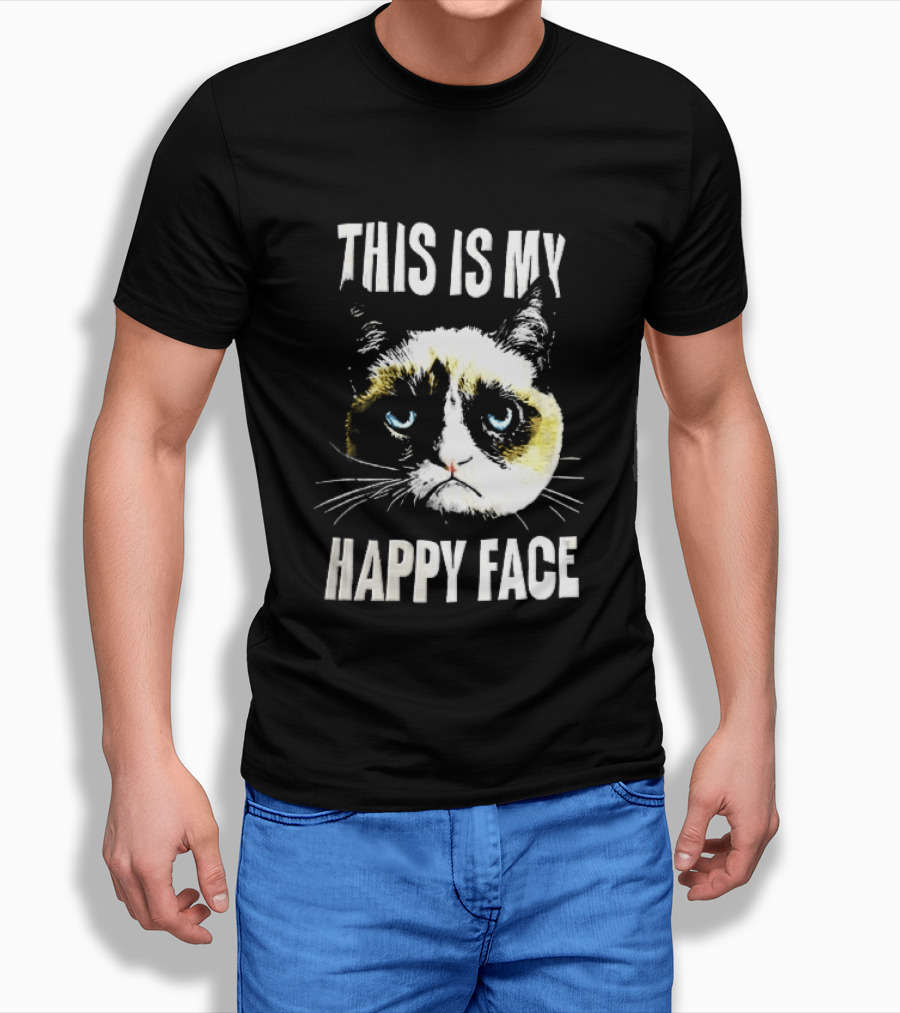 This Is My Happy Face Grumpy Cat Blue Eyes Frowning T-Shirt