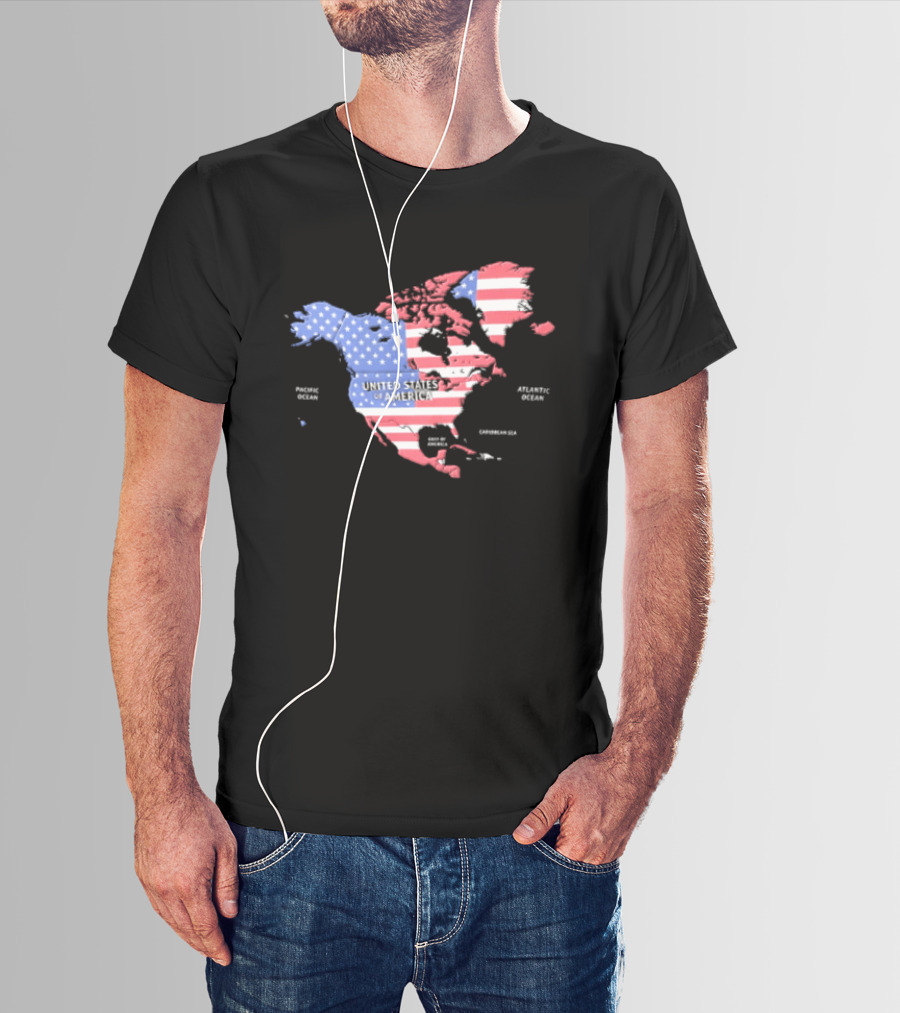United States American Flag Map Of North America Featuring USA Canada Mexico Greenland T-Shirt