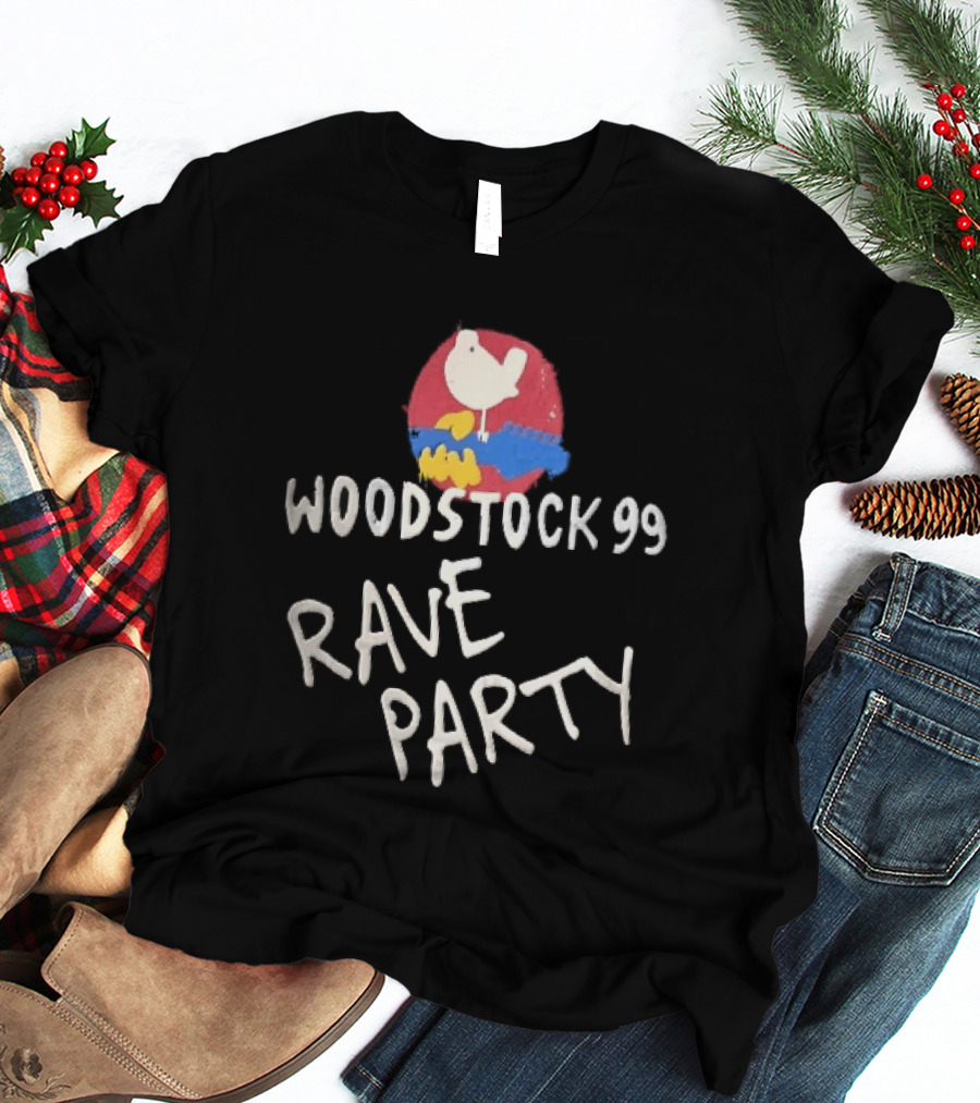 Woodstock 99 Rave Party White Dove Blue Guitar Red T-Shirt
