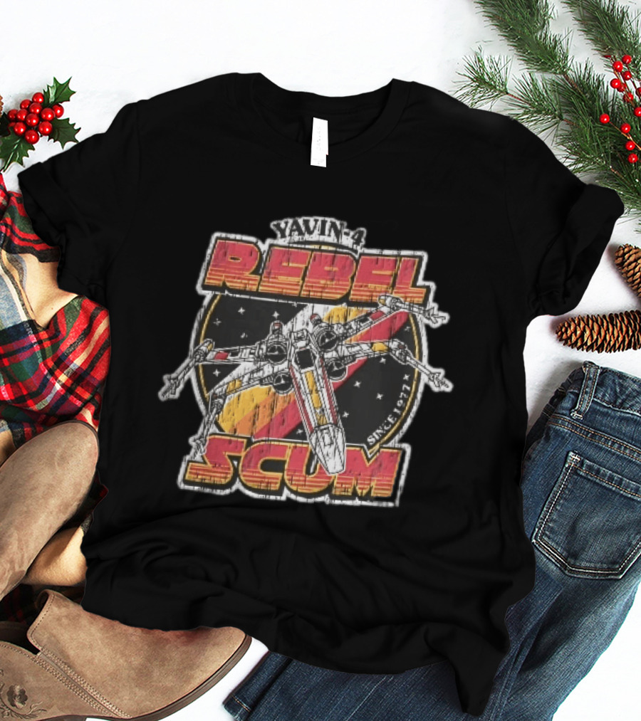 Yavin 4 Rebel Scum Since 1977 Distressed X Wing Starfighter Space T-Shirt