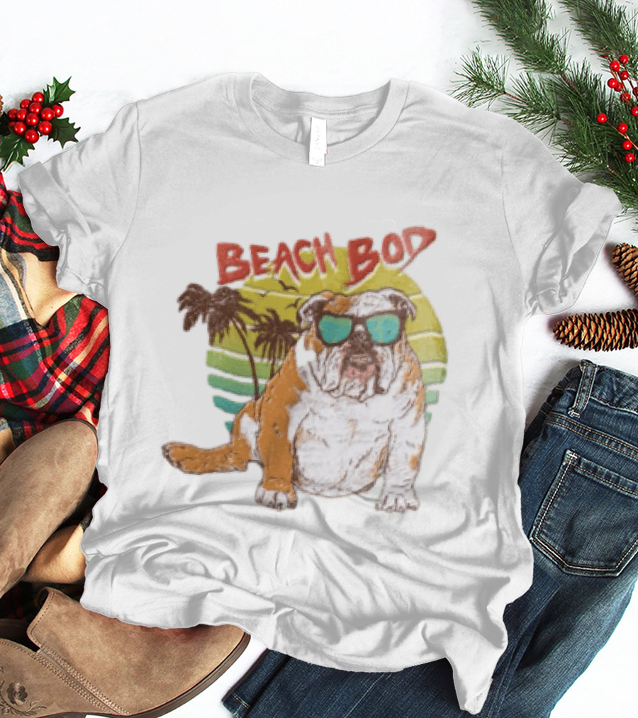 Beach Bod Bulldog With Sunglasses And Palm Trees T-Shirt