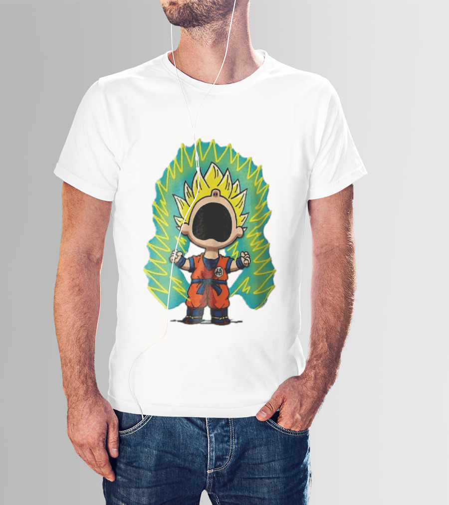 Cartoon Super Saiyan Screaming Boy With Yellow Aura And Orange Suit T-Shirt