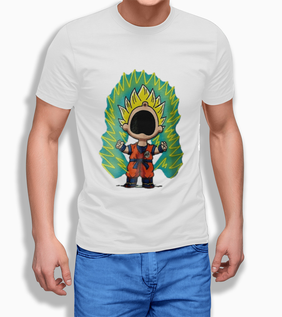 Cartoon Super Saiyan Screaming Boy With Yellow Aura And Orange Suit T-Shirt