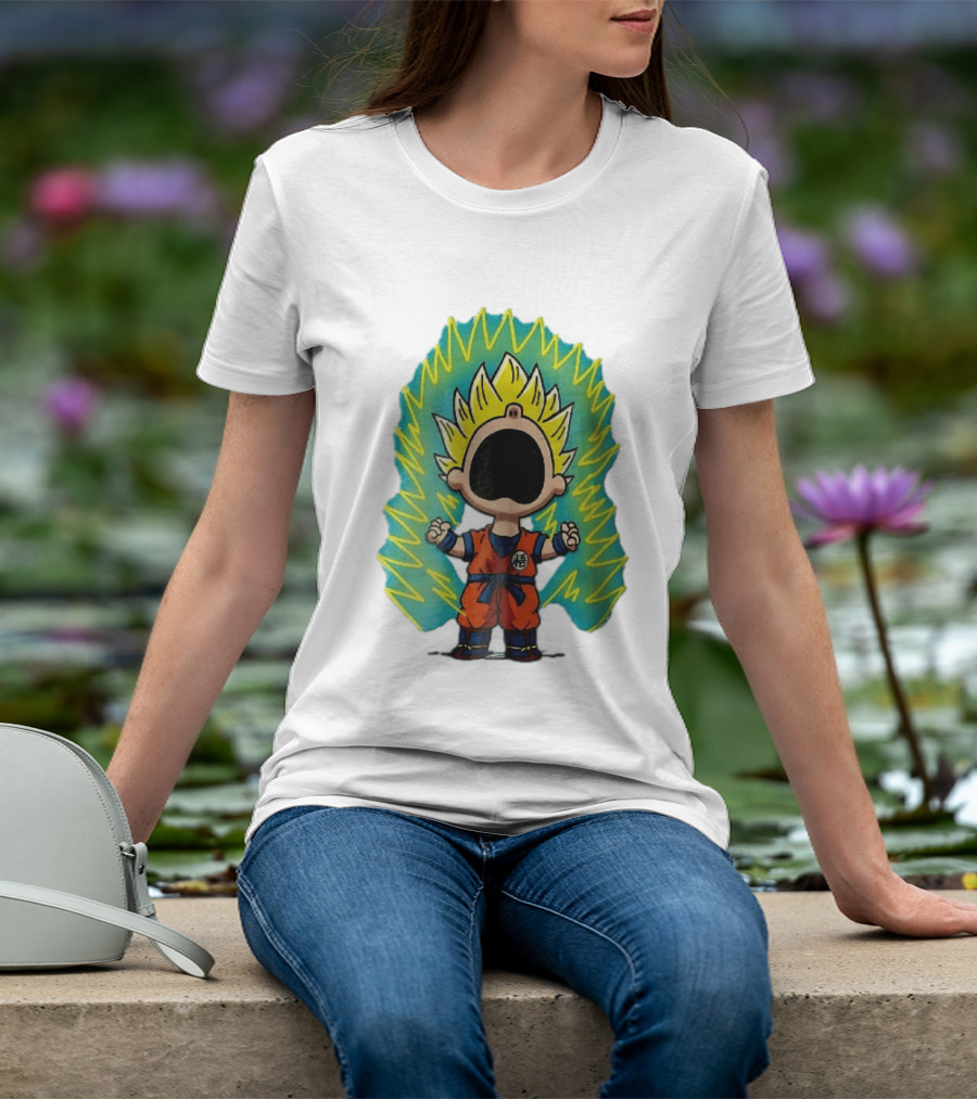 Cartoon Super Saiyan Screaming Boy With Yellow Aura And Orange Suit T-Shirt
