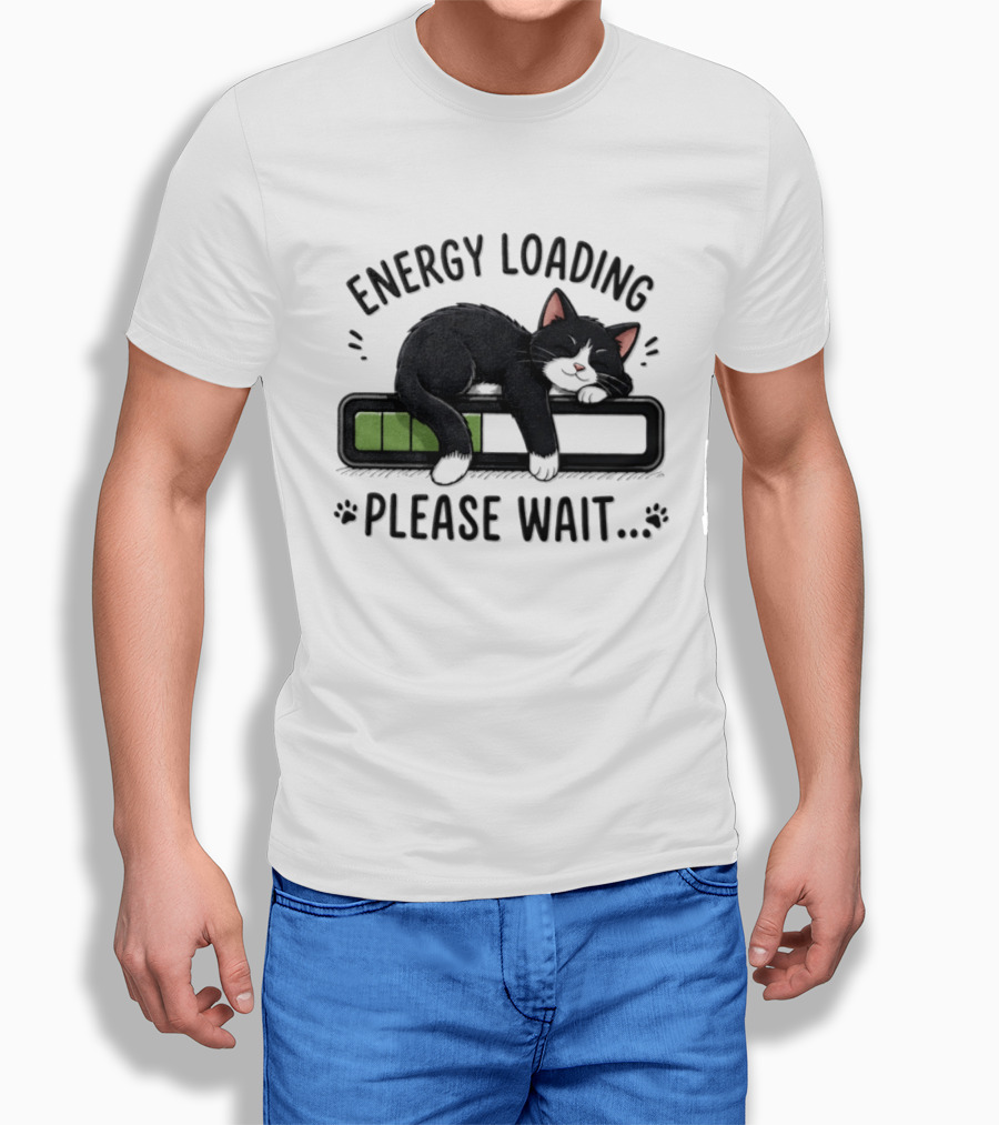 Cat Energy Loading Please Wait Sleeping Black Cat Battery Charge T-Shirt