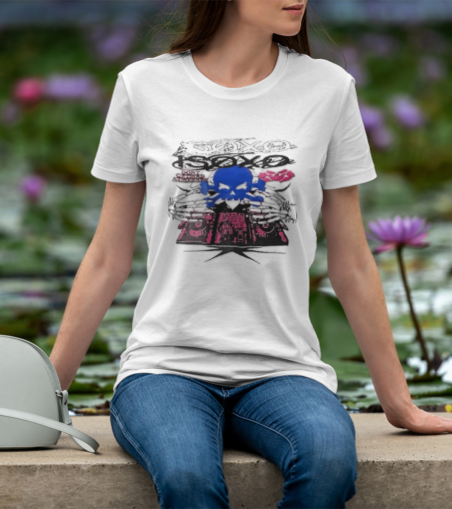 Isoxo Dont Get Mad Aim Back Blue Skull Skeleton Hands Dj Turntables T-Shirt