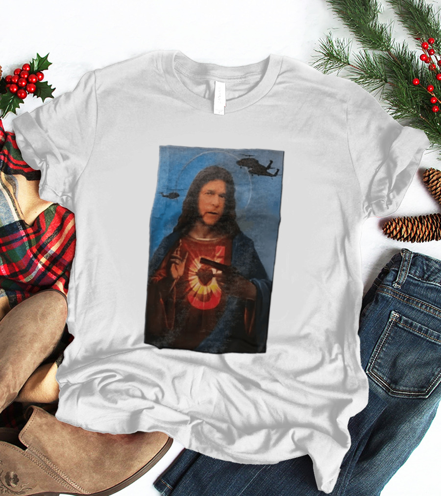Jesus With Handgun And Military Helicopters Halo T-Shirt