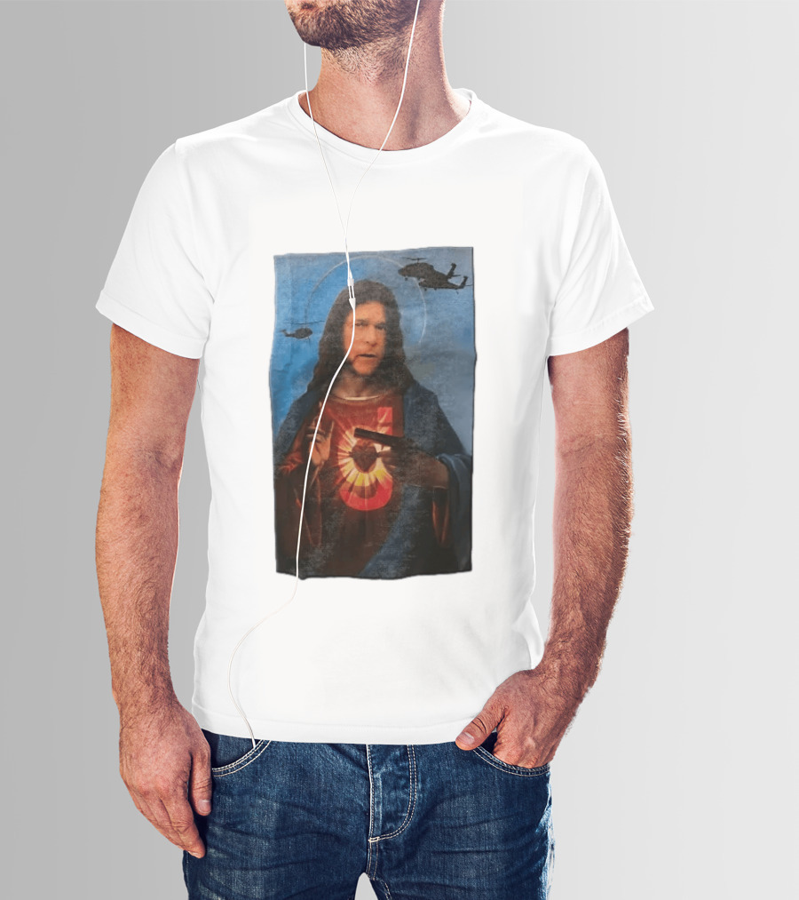 Jesus With Handgun And Military Helicopters Halo T-Shirt