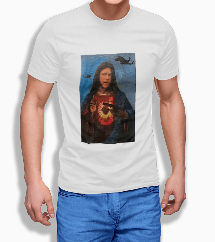 Jesus With Handgun And Military Helicopters Halo T-Shirt