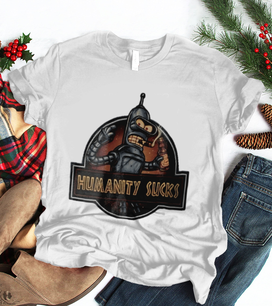 Humanity Sucks Robot Holding Beer T-Shirt