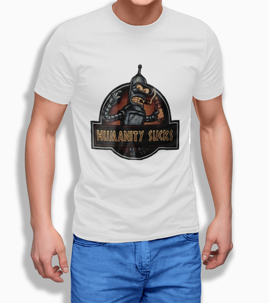 Humanity Sucks Robot Holding Beer T-Shirt